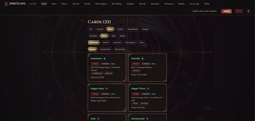 SpireScope card browser with filters